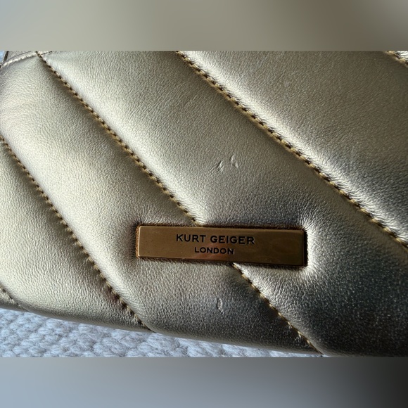 Kurt Geiger The Extra Mini Kensington Quilted Gold Metallic Leather Purse - Picture 7 of 12